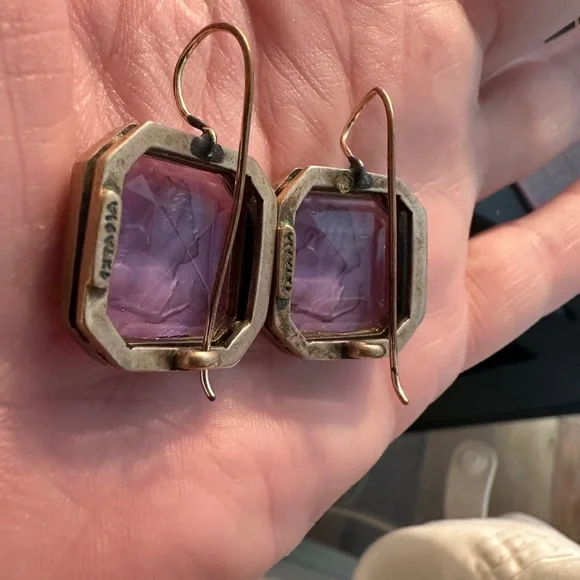 Elegant Intagalio Extasia Purple pressed glass Cameo Earrings - Picture 4 of 4